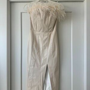 Small Fate Faux Leather Midi Dress w/removable feathers